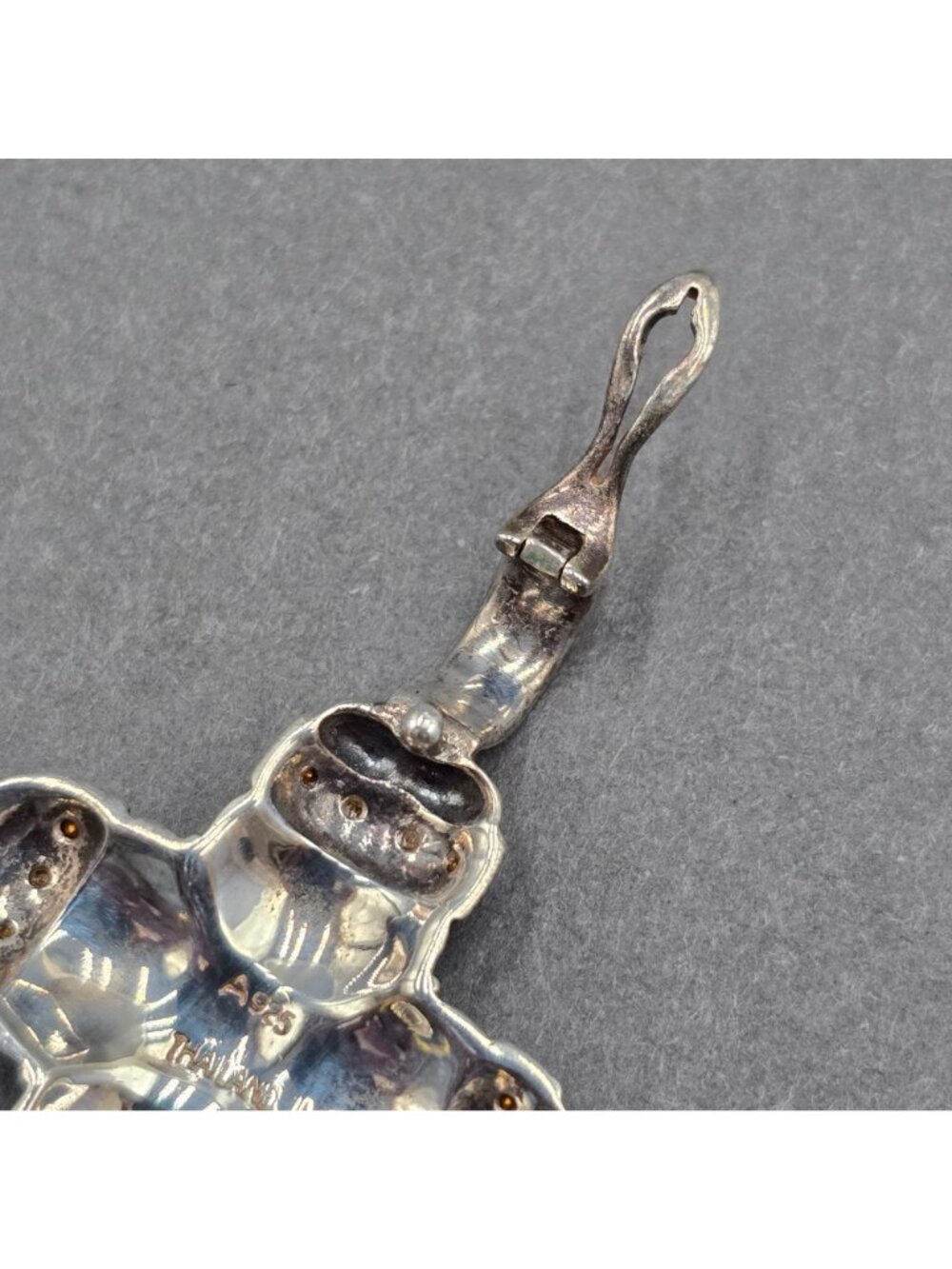 Vintage Sterling Silver Maltese Cross Marcasite Quartz Enhancer Pendant 1.5" - Picture 5 of 10